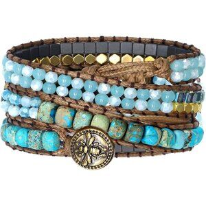 Boho Beaded Bracelets for Women Natural Stone Adjustable Jewelry Gift